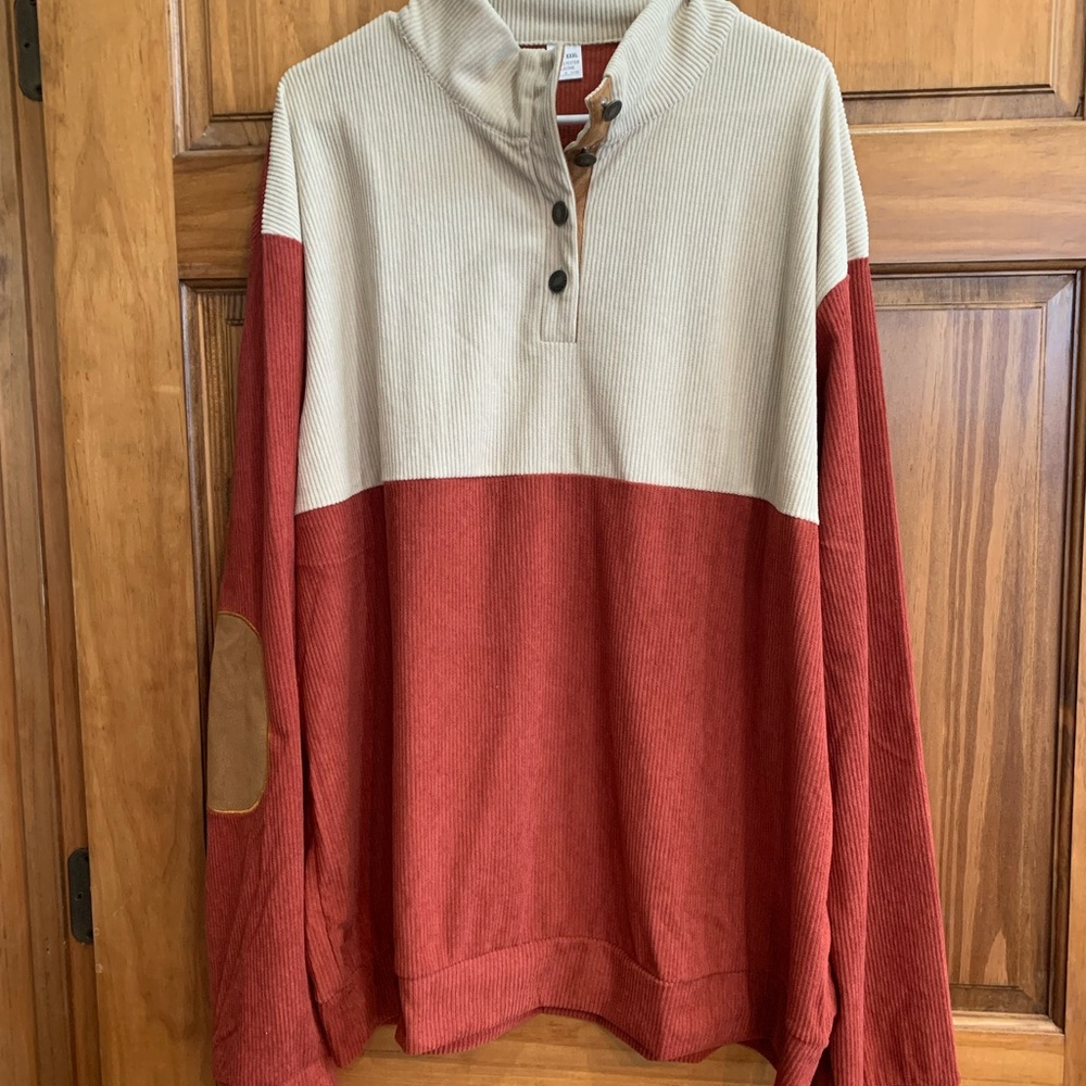 Colorblock Pullover with Button Neck